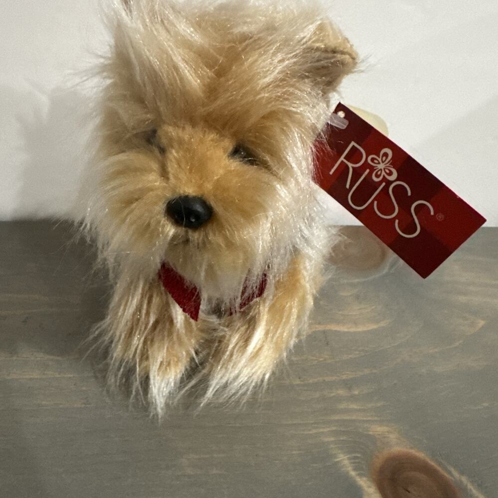 Russ Berrie GENGHIS Yorkshire Terrier Dog 21824 Rare New With Tags Red Bow